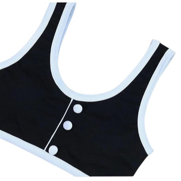 Black White Contrast Trim Ribbed High-Waisted Bikini Set Commense Size L - Picture 3 of 5